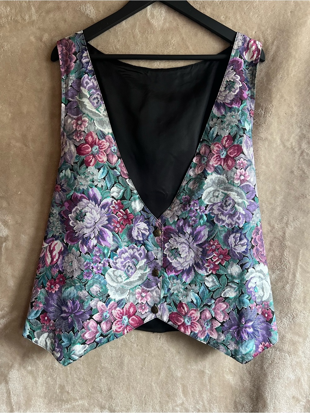 Vintage Floral Tapestry Vest Plus Size 40 Cottagecore Boho Granny Chic USA